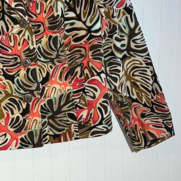 RQT jacket woman’s size large lined cotton long sleeve tropical leaf button fron - Picture 4 of 11